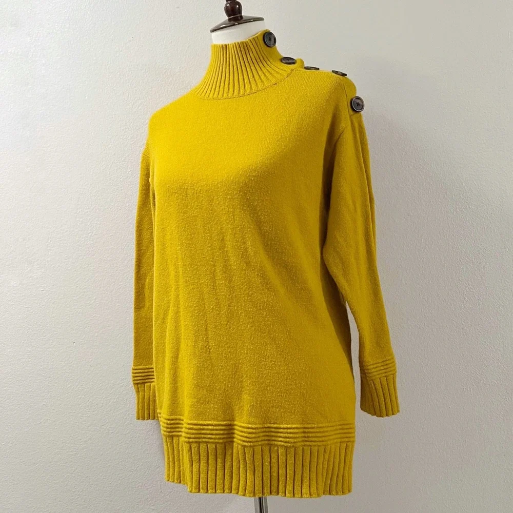 Anthropologie Margarita Sweater Womens Mustard Yellow Buttons Mock Neck Size XS - Picture 8 of 12